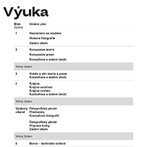 Plán výuky kurzu Vidět světlo, myslet fotograficky