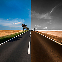 Krajina barevně rozdělená na čtvrtiny